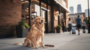 Golden retriever at a dog-friendly restaurant in Detroit